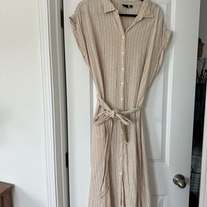 GAP Beige Striped Button-Down Dress